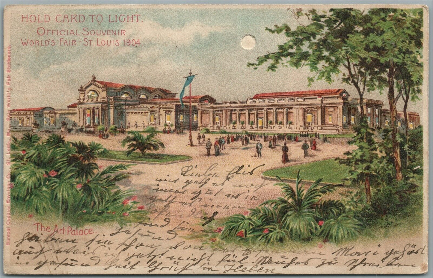 HOLD CARD TO LIGHT 1904 ST.LOUIS WORLD'S FAIR ANTIQUE POSTCARD