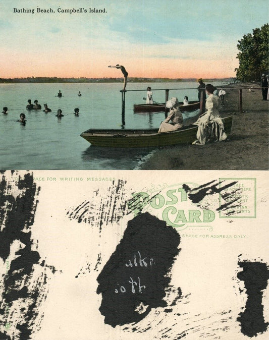 CAMPBELL'S ISLAND IL BATHING BEACH ANTIQUE POSTCARD