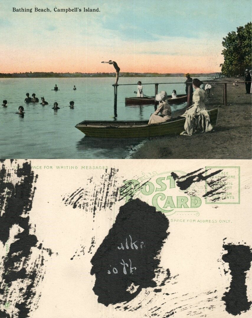CAMPBELL'S ISLAND IL BATHING BEACH ANTIQUE POSTCARD