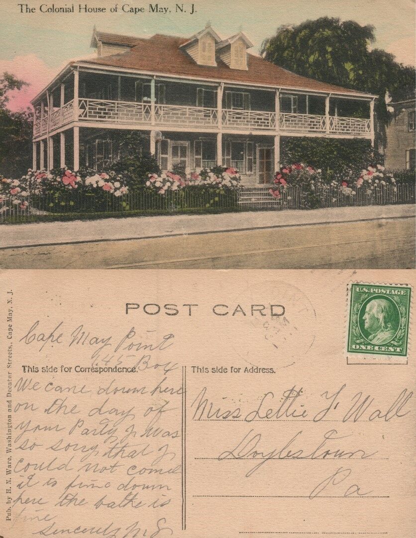 CAPE MAY N.J. COLONIAL HOUSE ANTIQUE POSTCARD