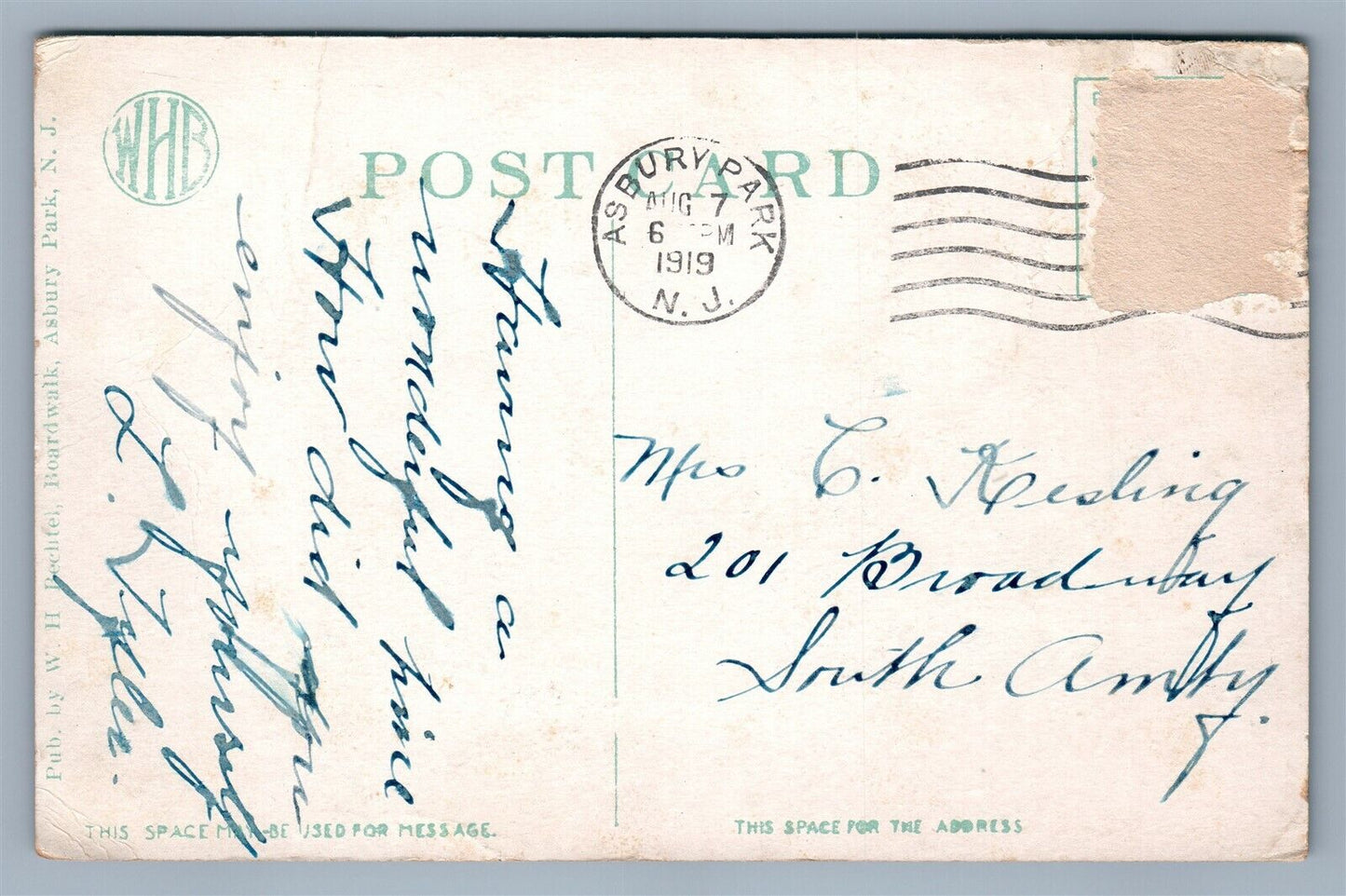 ASBURY PARK NJ KEEP YOUR HANDS ABOVE THE WATER ANTIQUE POSTCARD