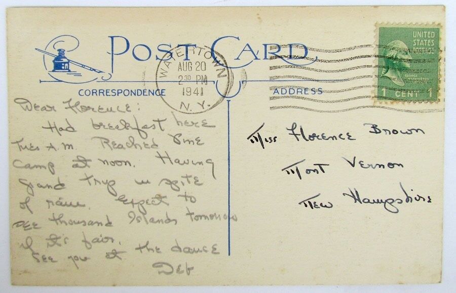 VINTAGE 1941 POSTCARD - GREETINGS FROM POLAND N.Y.