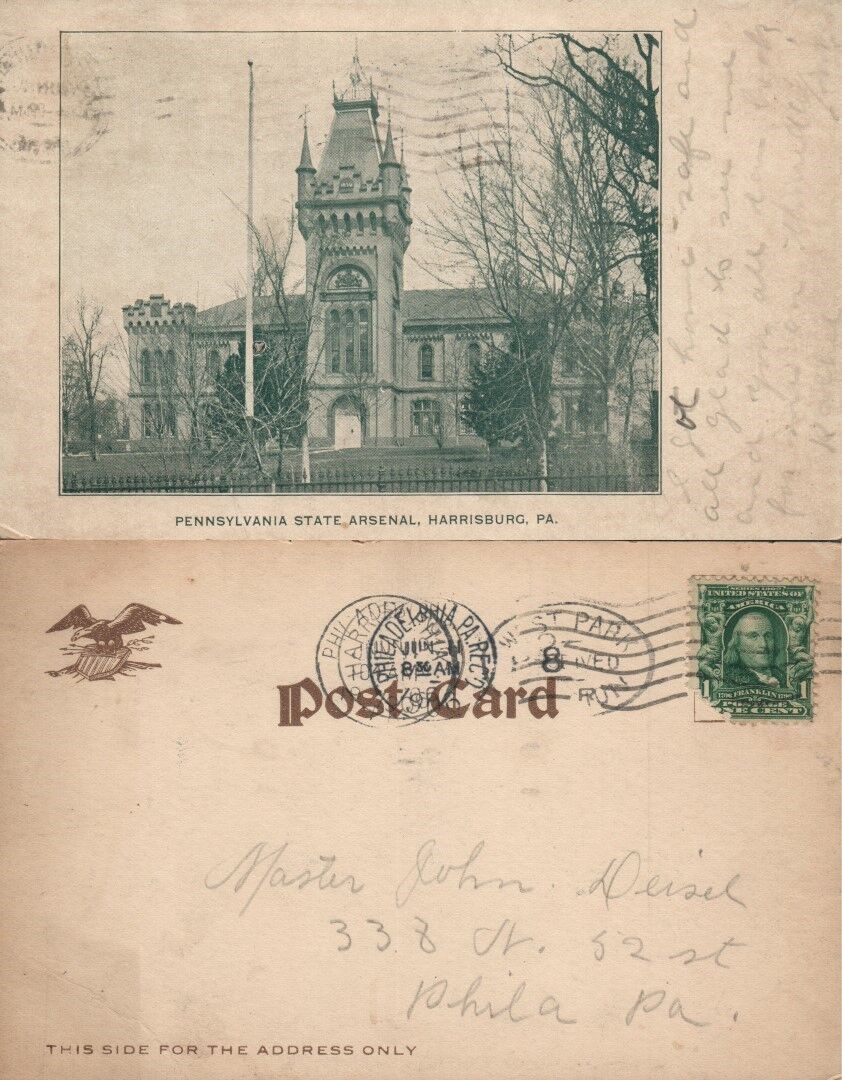 PENNSYLVANIA STATE ARSENAL HARRISBURG PA UNDIVIDED ANTIQUE POSTCARD