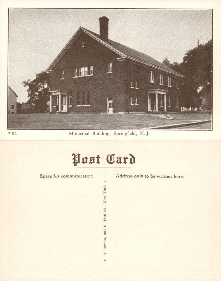 SPRINGFIELD N.J. MUNICIPAL BUILDING ANTIQUE POSTCARD