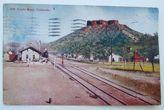VINTAGE 1910 POSTCARD TRAIN STATION CASTLE ROCK COLORADO railroad railway depot