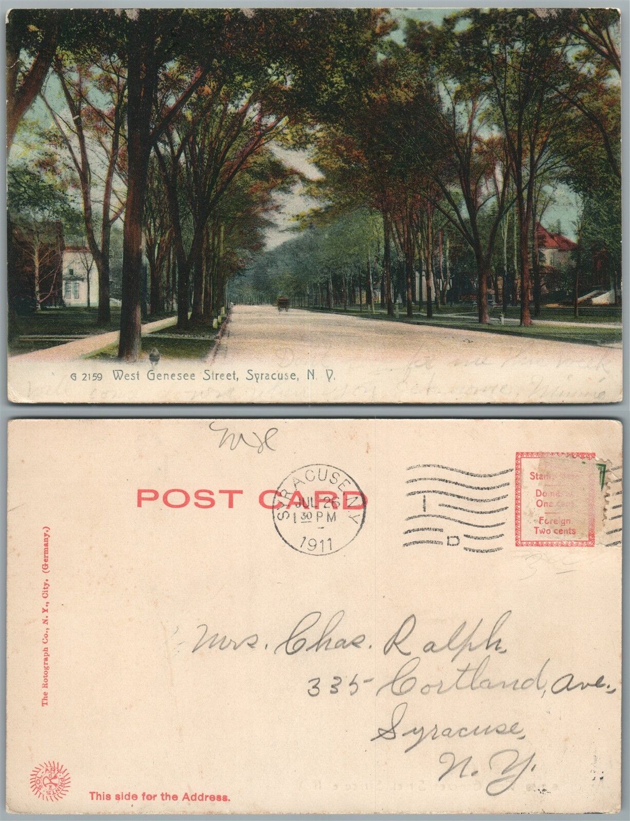SYRACUSE N.Y. WEST GENESEE STREET 1911 UNDIVIDED ANTIQUE POSTCARD