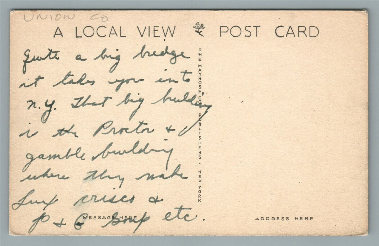 ELIZABETH NJ TO STATEN ISLAND GOETHALS BRIDGE ANTIQUE POSTCARD