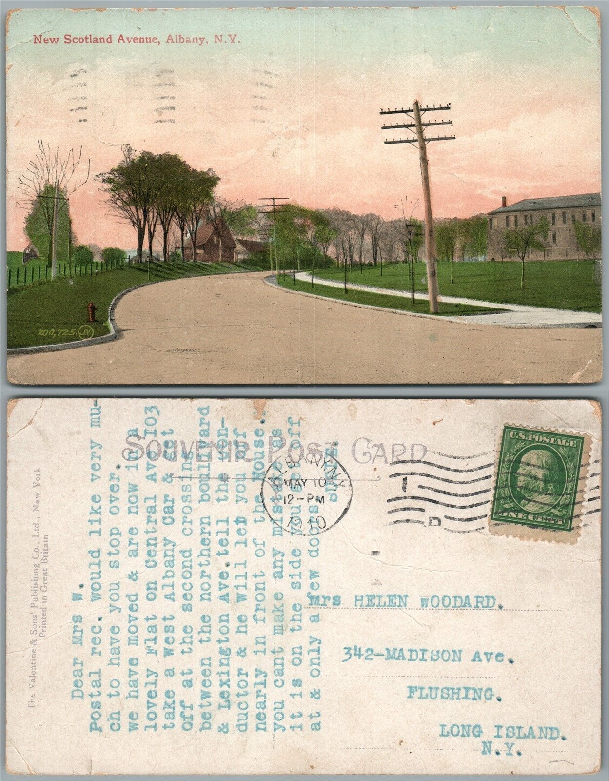 ALBANY N.Y. NEW SCOTLAND AVENUE 1910 ANTIQUE POSTCARD