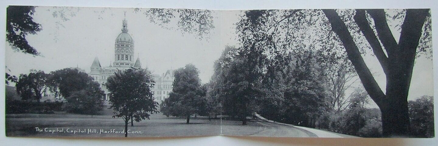 HARTFORD CT ANTIQUE UNDIVIDED FOLDING PANORAMIC POSTCARD CAPITOL HILL