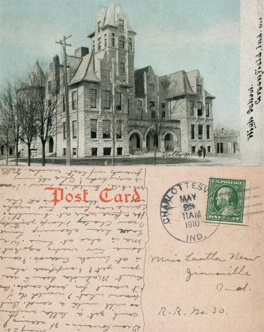 GREENFIELD IN HIGH SCHOOL ANTIQUE 1910 POSTCARD