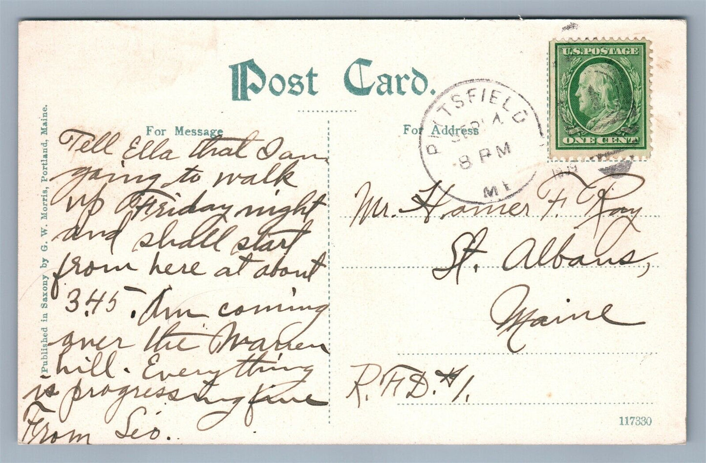 PITTSFIELD ME RIVER SCENE ANTIQUE POSTCARD