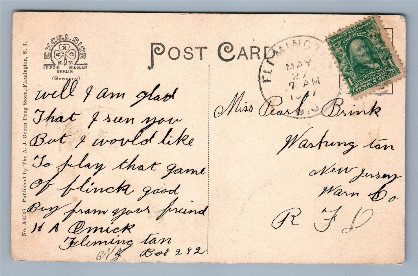 FLEMINGTON NJ BROAD STREET ANTIQUE POSTCARD