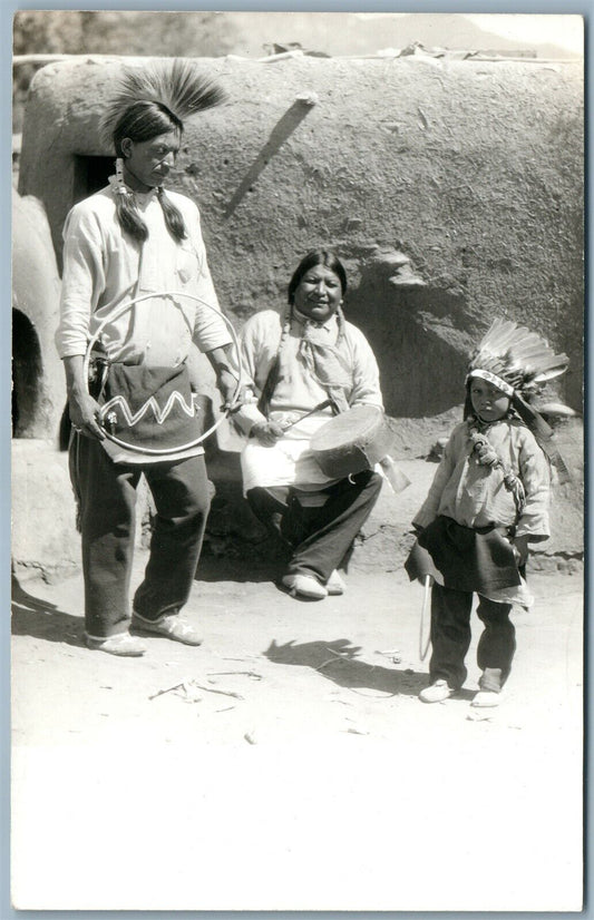 INDIAN DANCERS w/ KID ANTIQUE REAL PHOTO POSTCARD RPPC