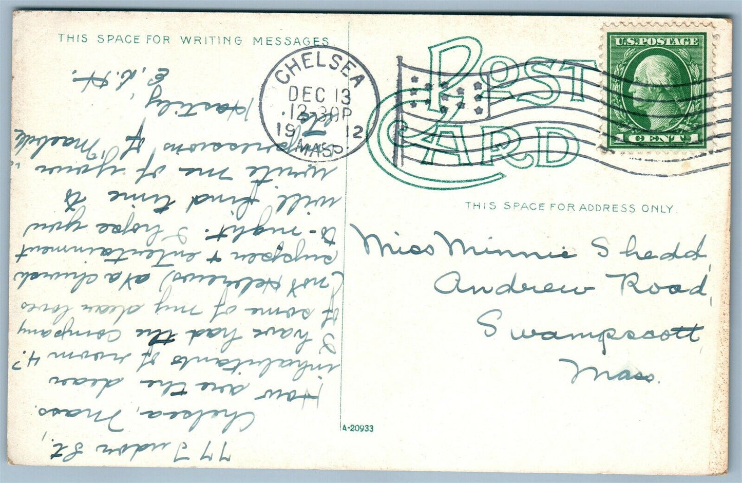 CHELSEA MA HIGH SCHOOL ANTIQUE POSTCARD