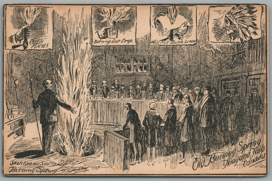 CANADA BURNING SPRINGS SKETCH 1929 ANTIQUE POSTCARD