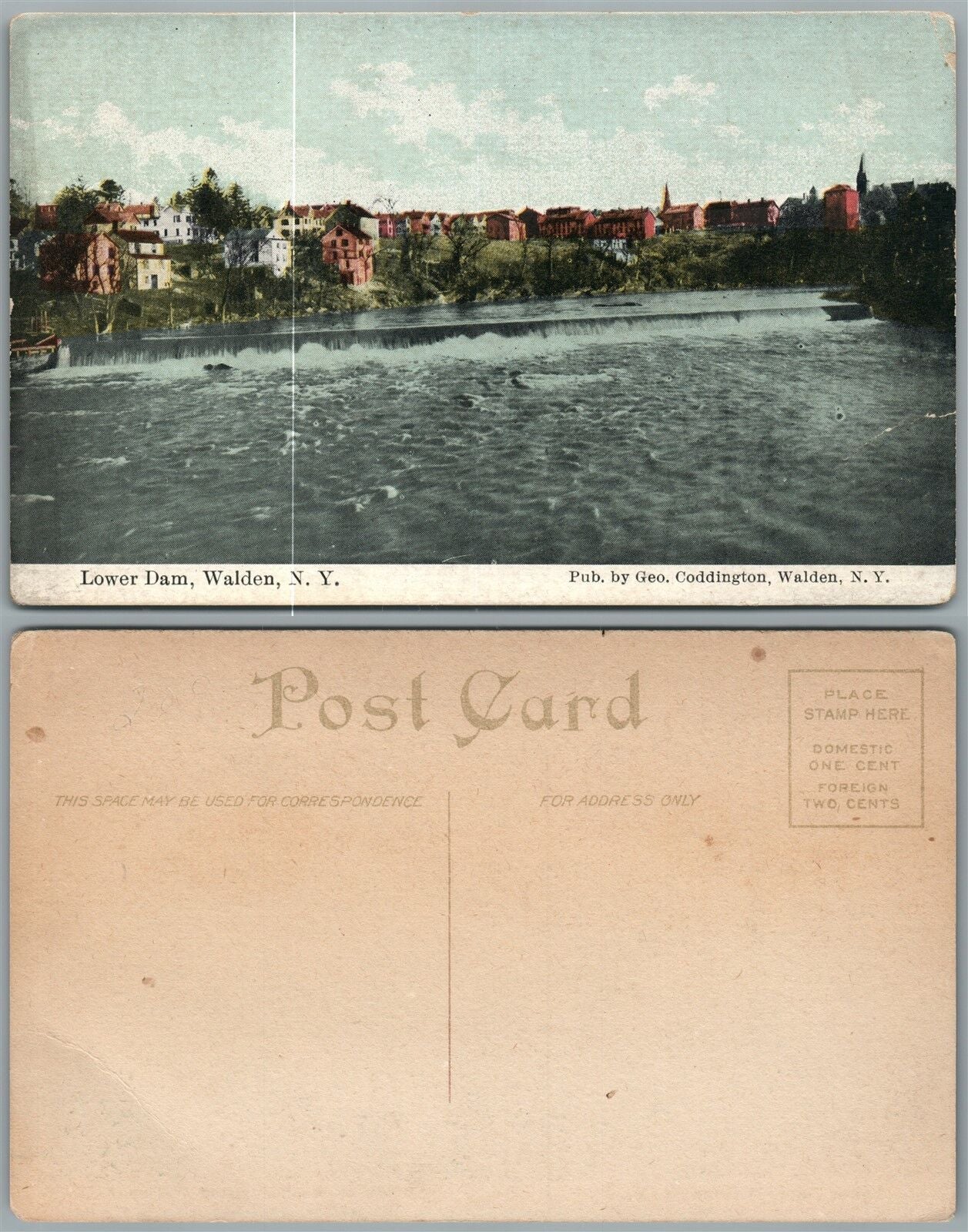 WALDEN N.Y. LOWER DAM ANTIQUE POSTCARD