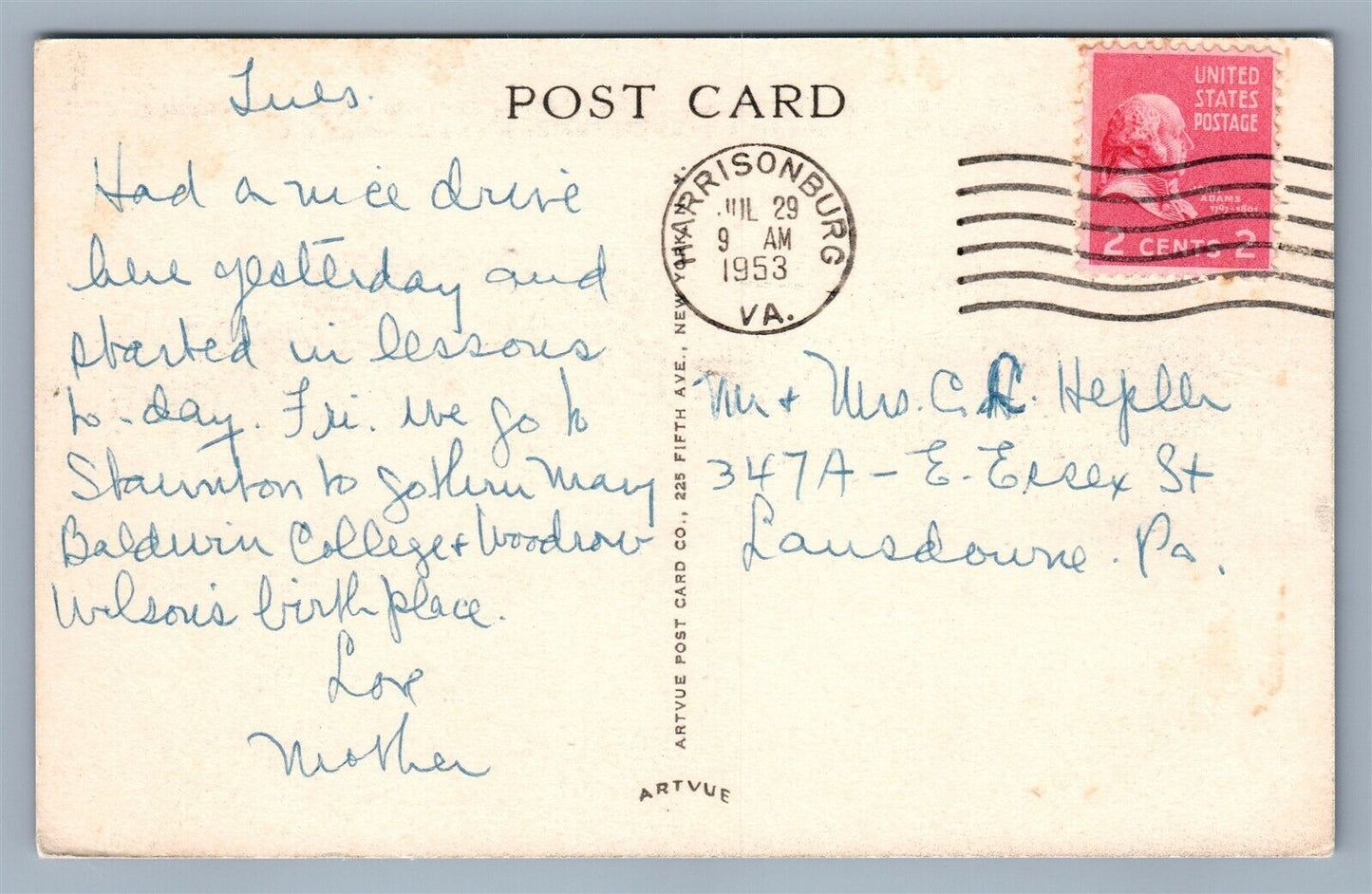 HARRISONBURG VA MASSANETTA SPRINGS STATION 1953 VINTAGE POSTCARD
