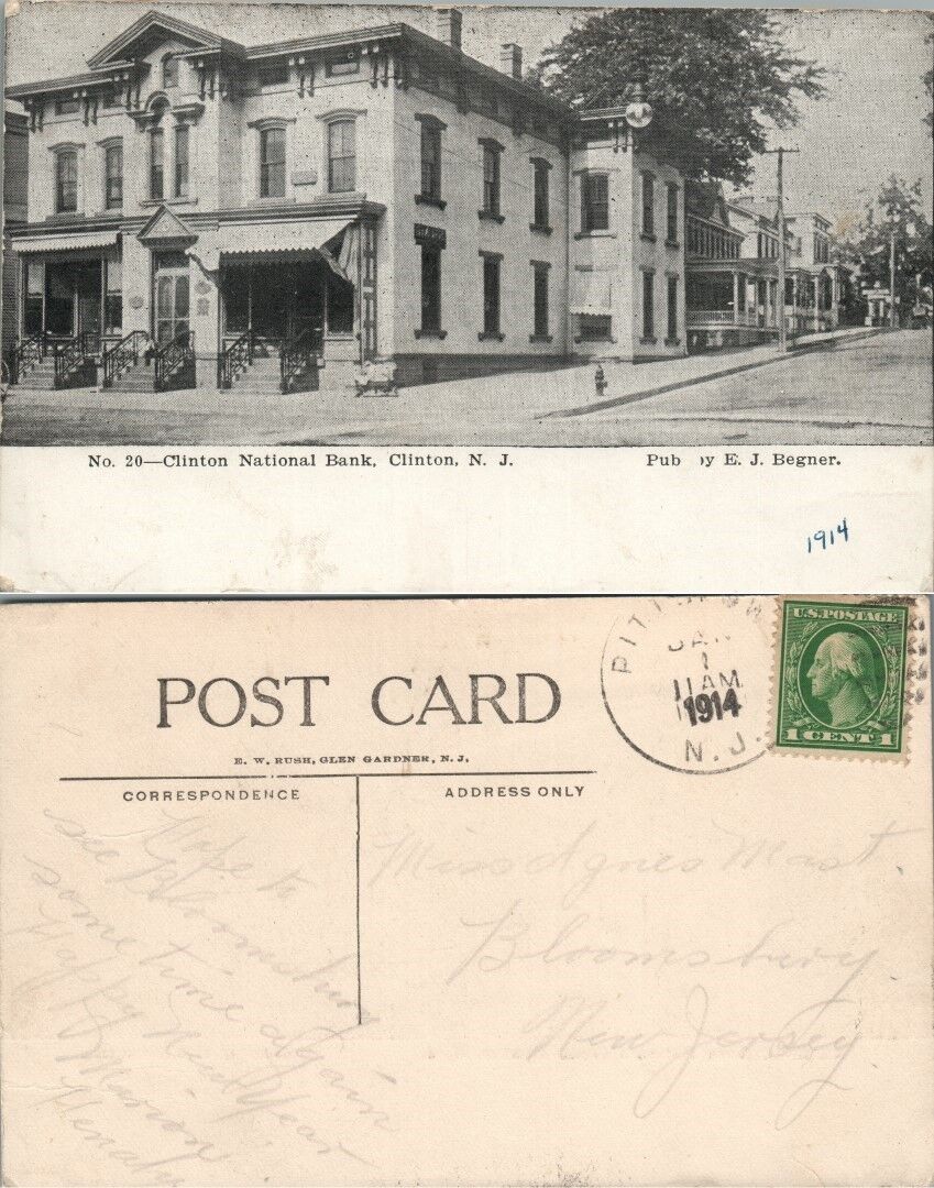 ANTIQUE 1914 POSTCARD CLINTON N.J. NATIONAL BANK