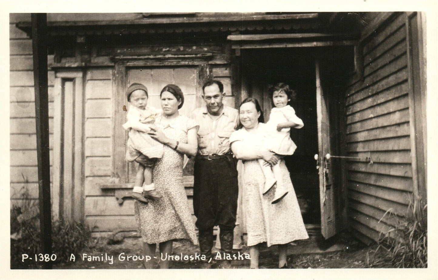 ESKIMO FAMILY GROUP UNALASKA ALASKA VINTAGE REAL PHOTO POSTCARD RPPC