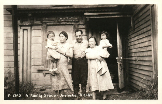 ESKIMO FAMILY GROUP UNALASKA ALASKA VINTAGE REAL PHOTO POSTCARD RPPC