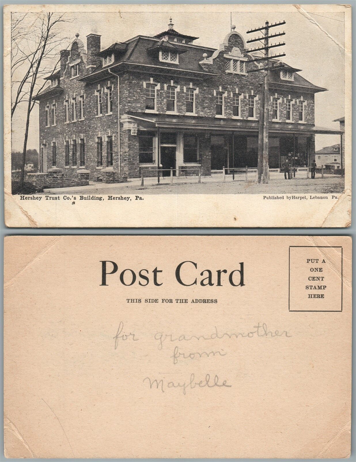 HERSHEY PA TRUST CO. BUILDING UNDIVIDED ANTIQUE POSTCARD