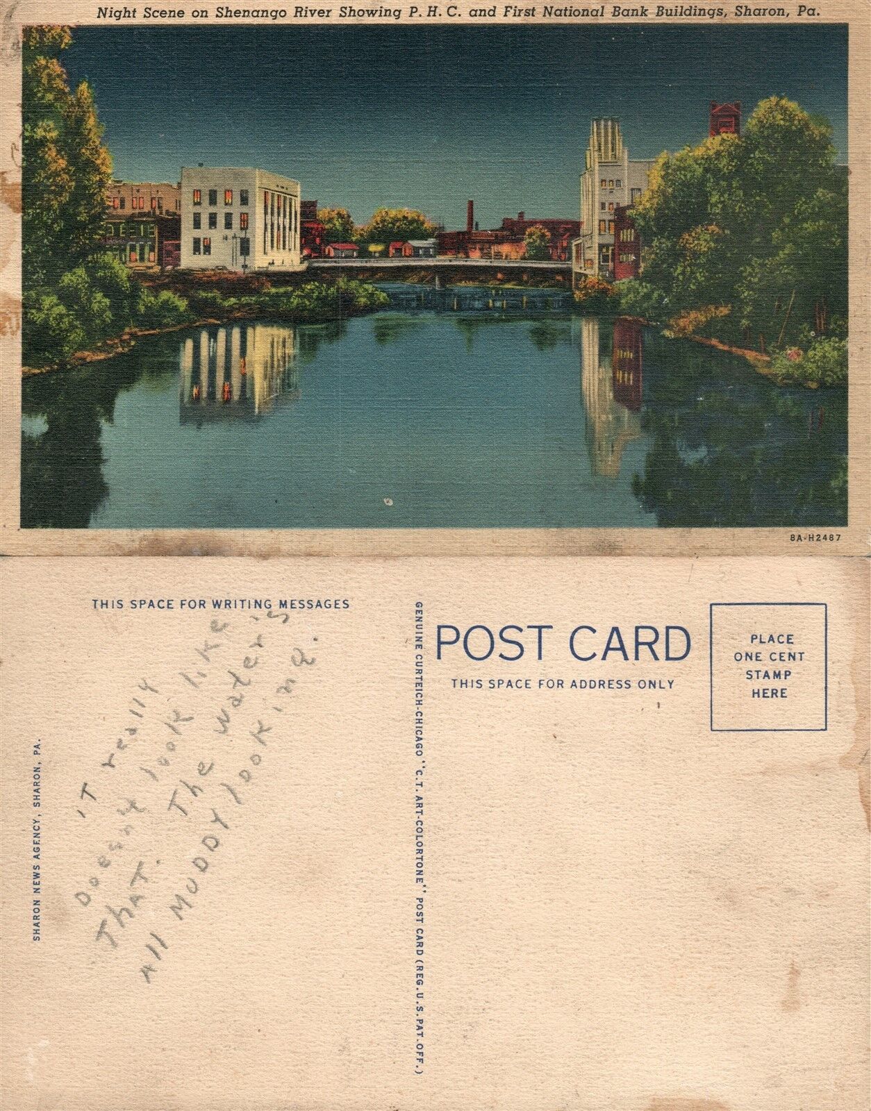SHARON PA SHENANGO RIVER P.H.C. & FIRST NATIONAL BANK VINTAGE POSTCARD