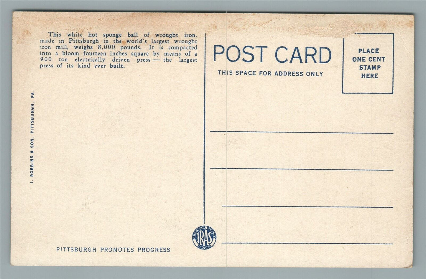 PITTSBURG PA A.M. BYERS CO. PLANT ANTIQUE POSTCARD