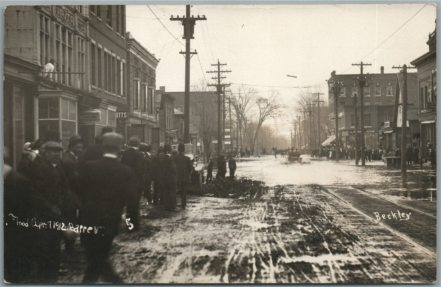 BARRE VT 1912 FLOOD STREET SCENE ANTIQUE REAL PHOTO POSTCARD RPPC