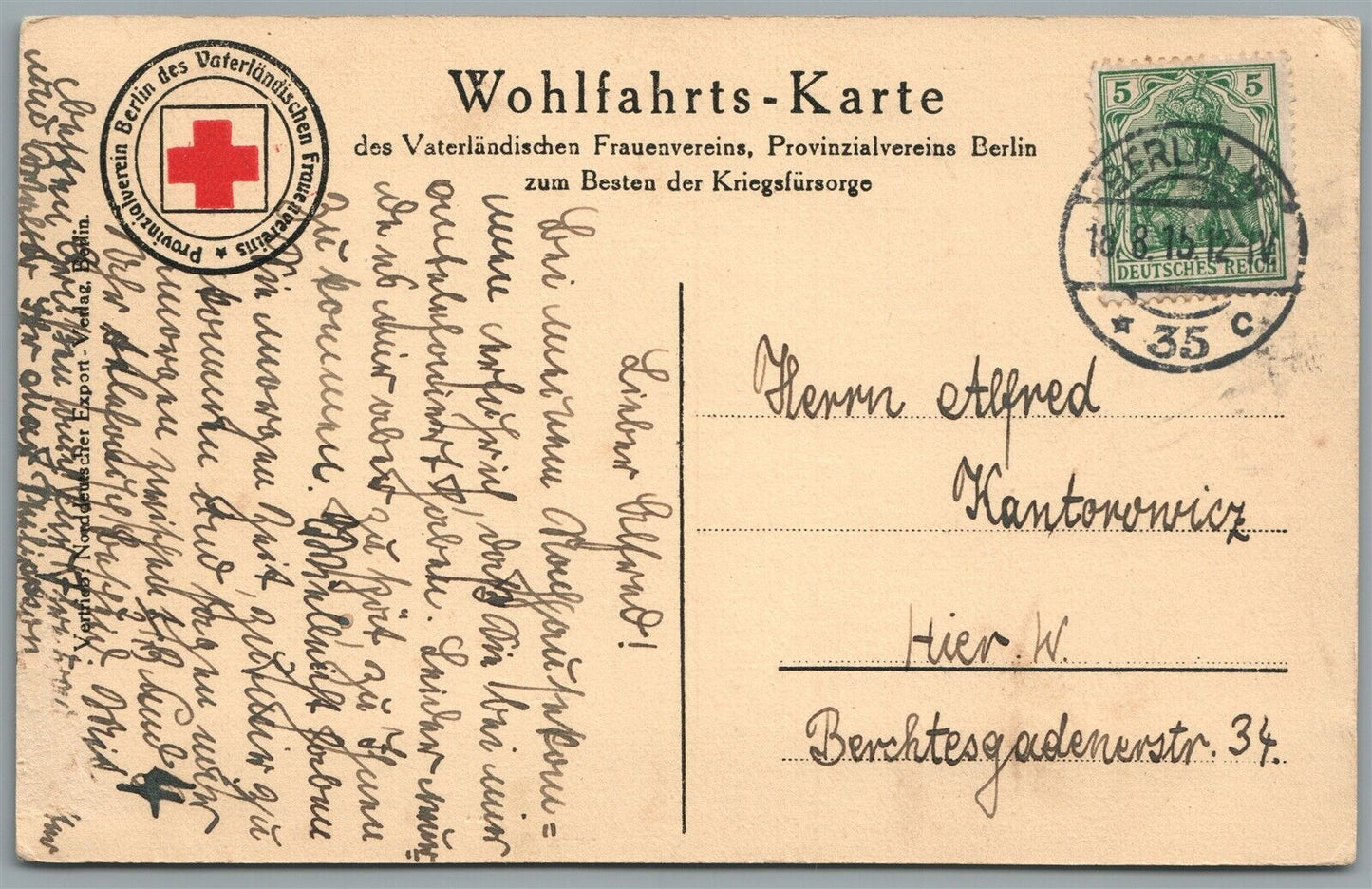 REICHSKANZLER v. BETHMANN HOLIWEG WWI ERA GERMAN RED CROSS ANTIQUE POSTCARD