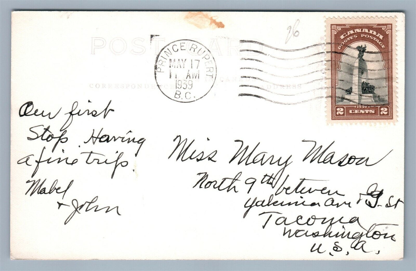 PRINCE RUPERT BC CANADA VINTAGE REAL PHOTO POSTCARD RPPC w/ STAMP