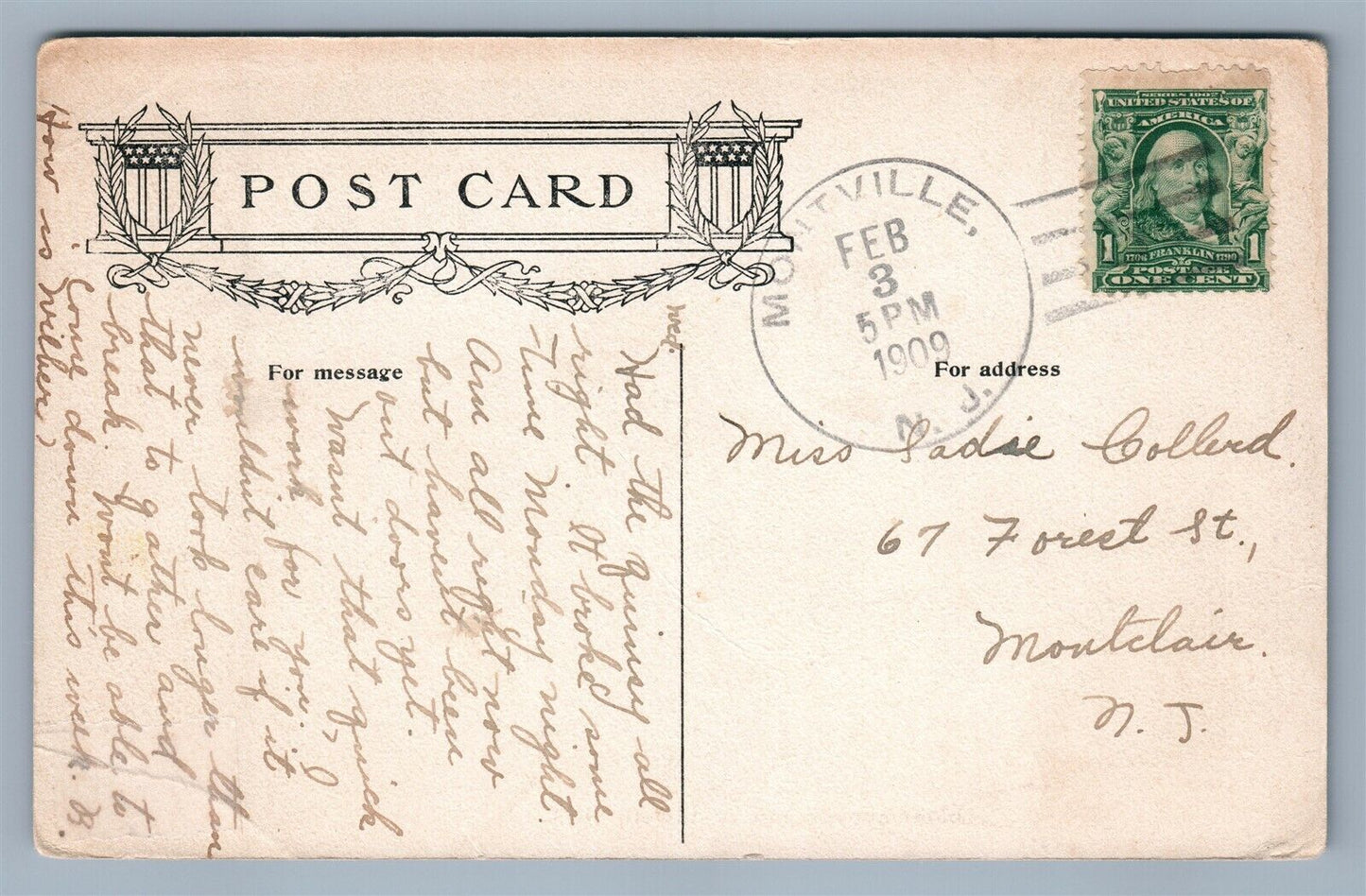 CALDWELL NJ MONOMONOCK INN ANTIQUE POSTCARD