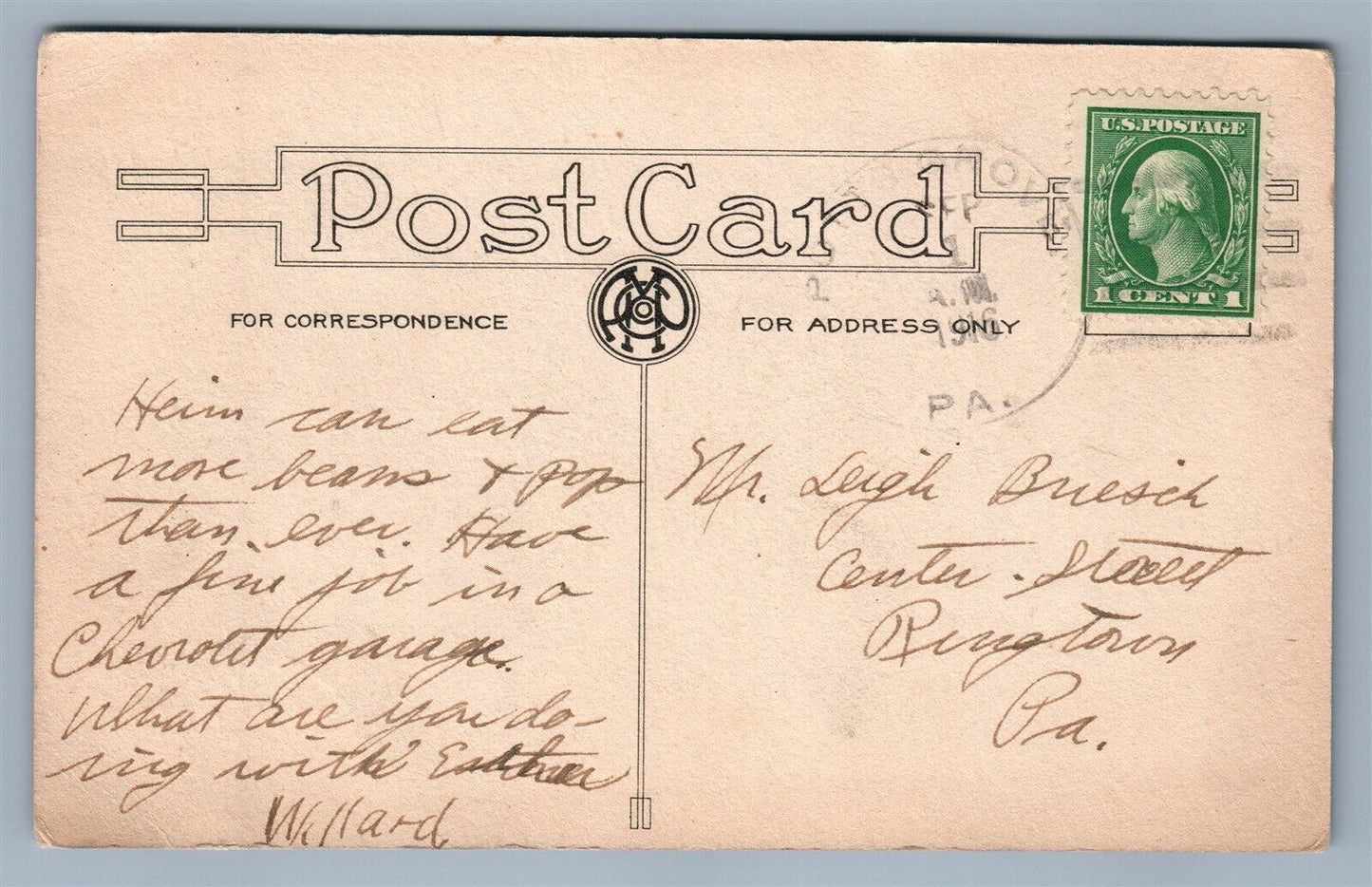 POTTS GROVE PA GREETINGS ANTIQUE POSTCARD