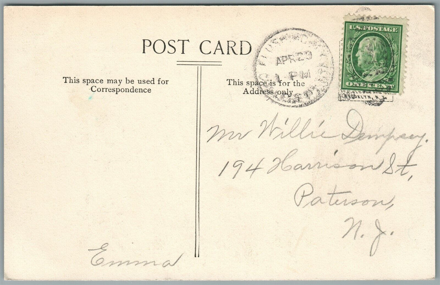COLLEGE POINT NY PUBLIC PARK ANTIQUE POSTCARD