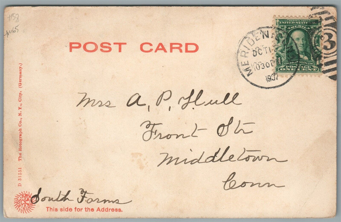 MERIDEN CT COLONY STREET ANTIQUE POSTCARD