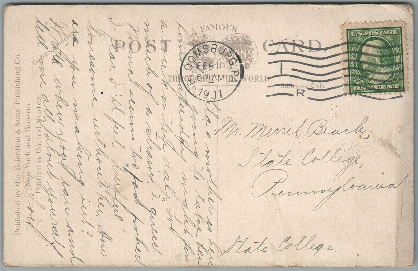 BLOOMSBURG PA MAIN STREET ANTIQUE POSTCARD