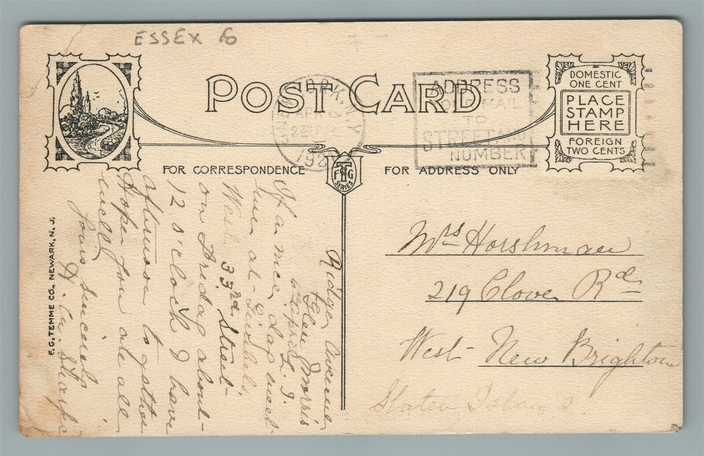 ORANGE NJ PUBLIC LIBRARY ANTIQUE POSTCARD