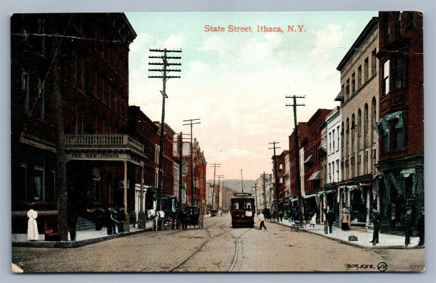 ITHACA NY STATE STREET 1909 ANTIQUE POSTCARD