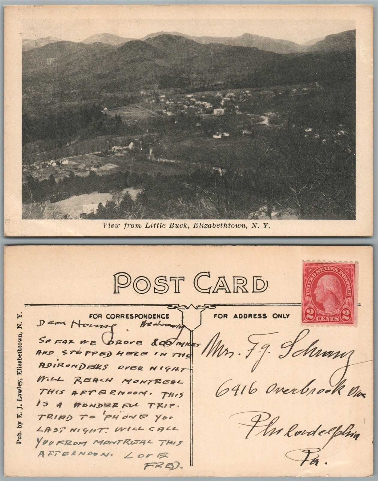ELIZABETHTOWN N.Y. VIEW FROM LITTLE BUCK ANTIQUE POSTCARD