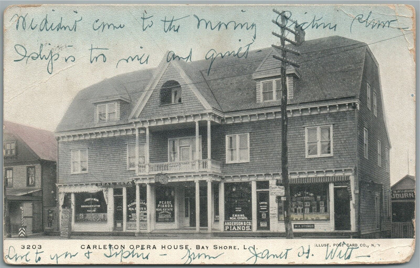 BAY SHORE LONG ISLAND NY CARLETON OPERA HOUSE ANTIQUE POSTCARD