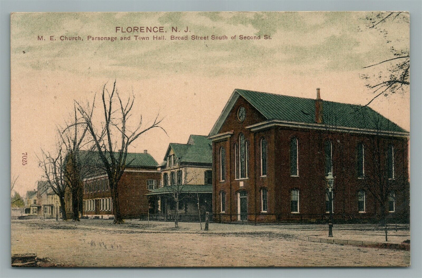 FLORENCE NJ M.E. CHURCH & TOWN HALL ANTIQUE POSTCARD