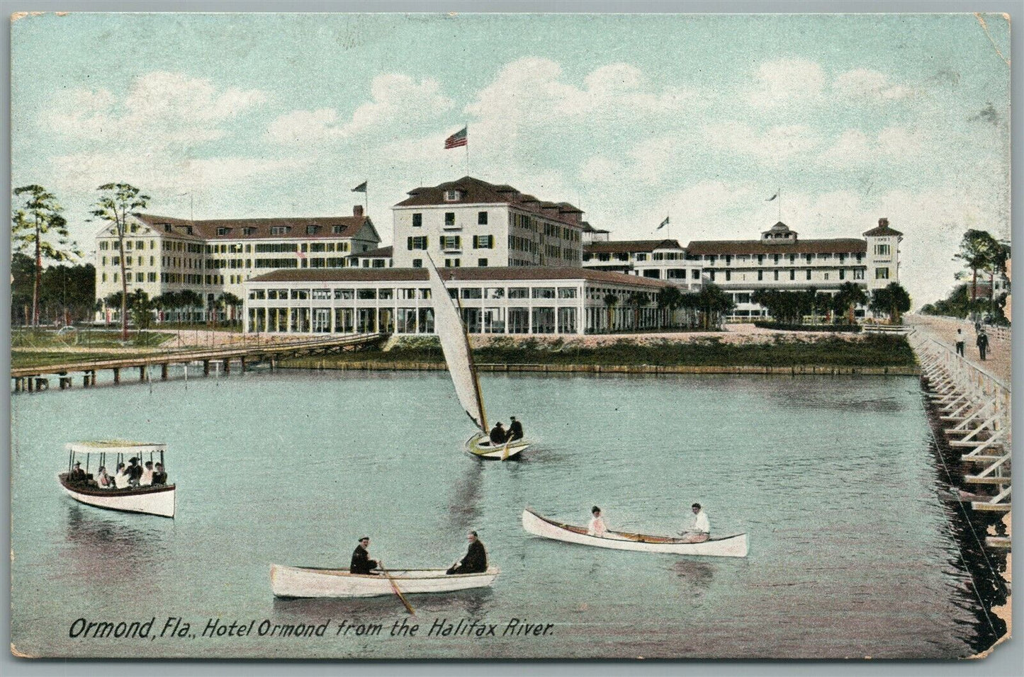 ORMOND FL HOTEL FROM HALIFAX RIVER ANTIQUE POSTCARD
