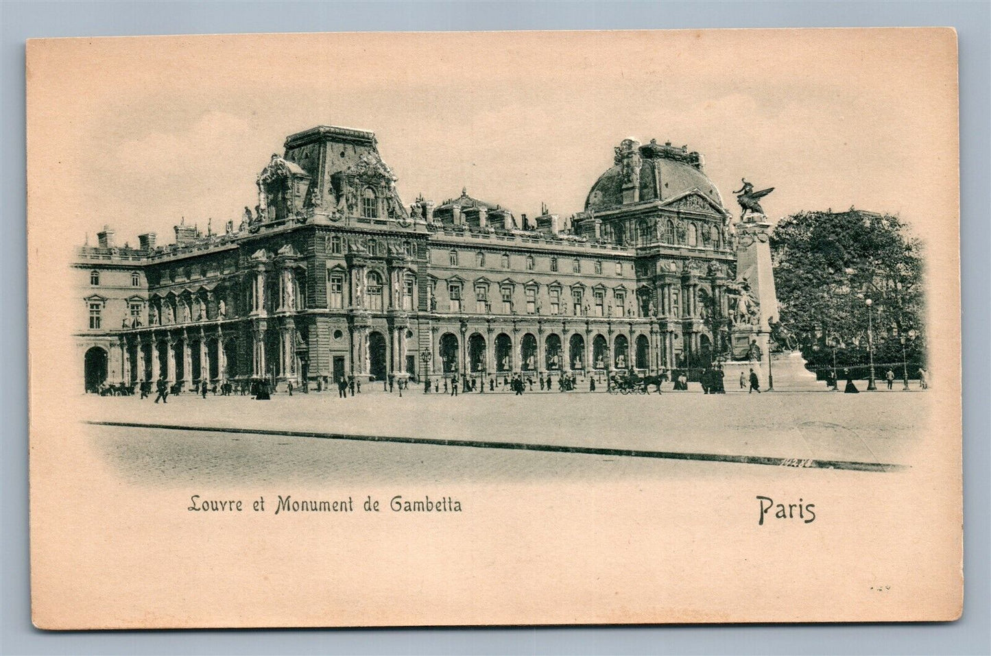 PARIS FRANCE LOUVRE ET MONUMENT DE GAMBETTA ANTIQUE POSTCARD