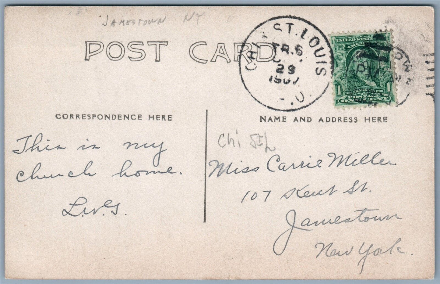 JAMESTOWN NY METHODIST CHURCH 1907 ANTIQUE REAL PHOTO POSTCARD RPPC