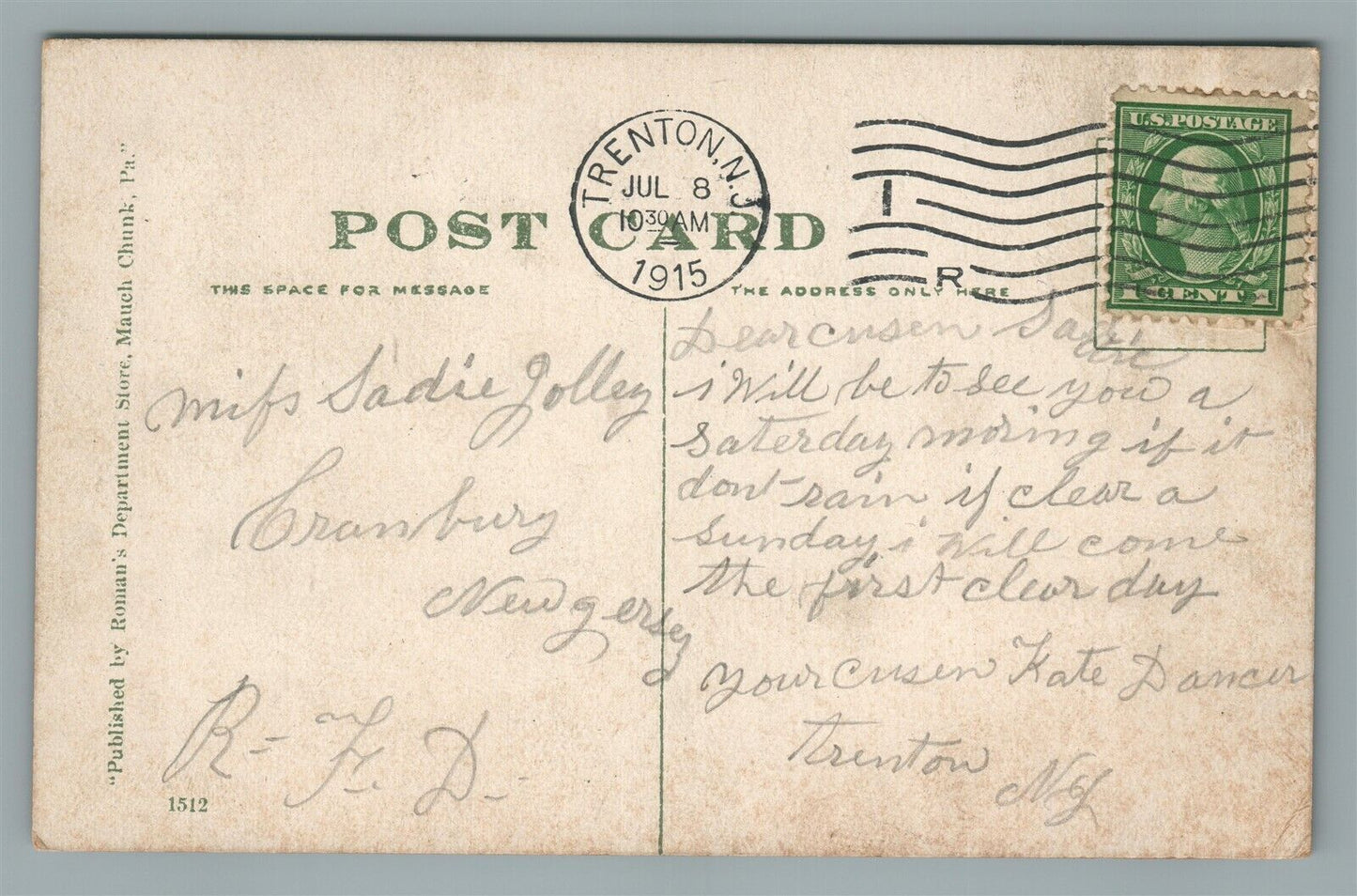 PHILADELPHIA PA MAUCH CHUNK FLAG STAFF PARK ANTIQUE POSTCARD
