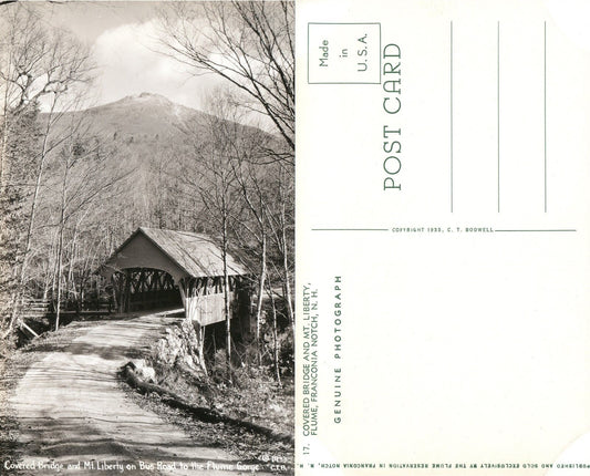 FRANCONIA NOTCH N.H. COVERED BRIDGE & MT.LIBERTY VINTAGE PHOTO POSTCARD RPPC