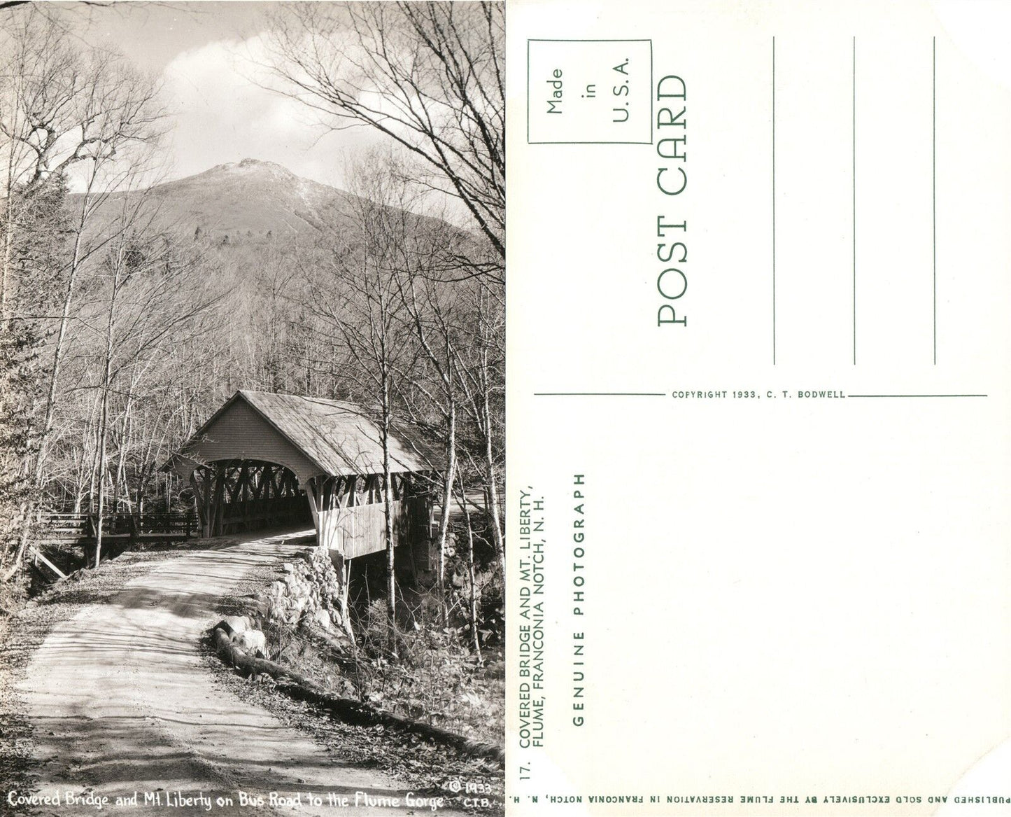 FRANCONIA NOTCH N.H. COVERED BRIDGE & MT.LIBERTY VINTAGE PHOTO POSTCARD RPPC