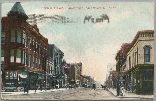 FORT DODGE IA CENTRAL AVENUE ANTIQUE POSTCARD