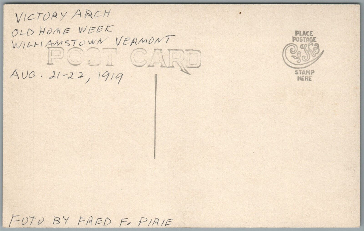 WILLIAMSTOWN VT OLD HOME WEEK VICTORY ARCH 1919 ANTIQUE REAL PHOTO POSTCARD RPPC