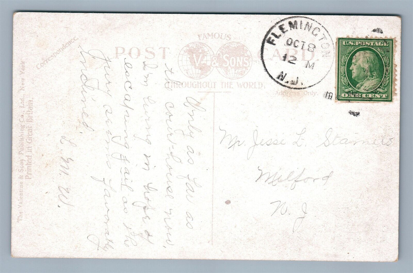 FLEMINGTON NJ COURT HOUSE 1910 ANTIQUE POSTCARD