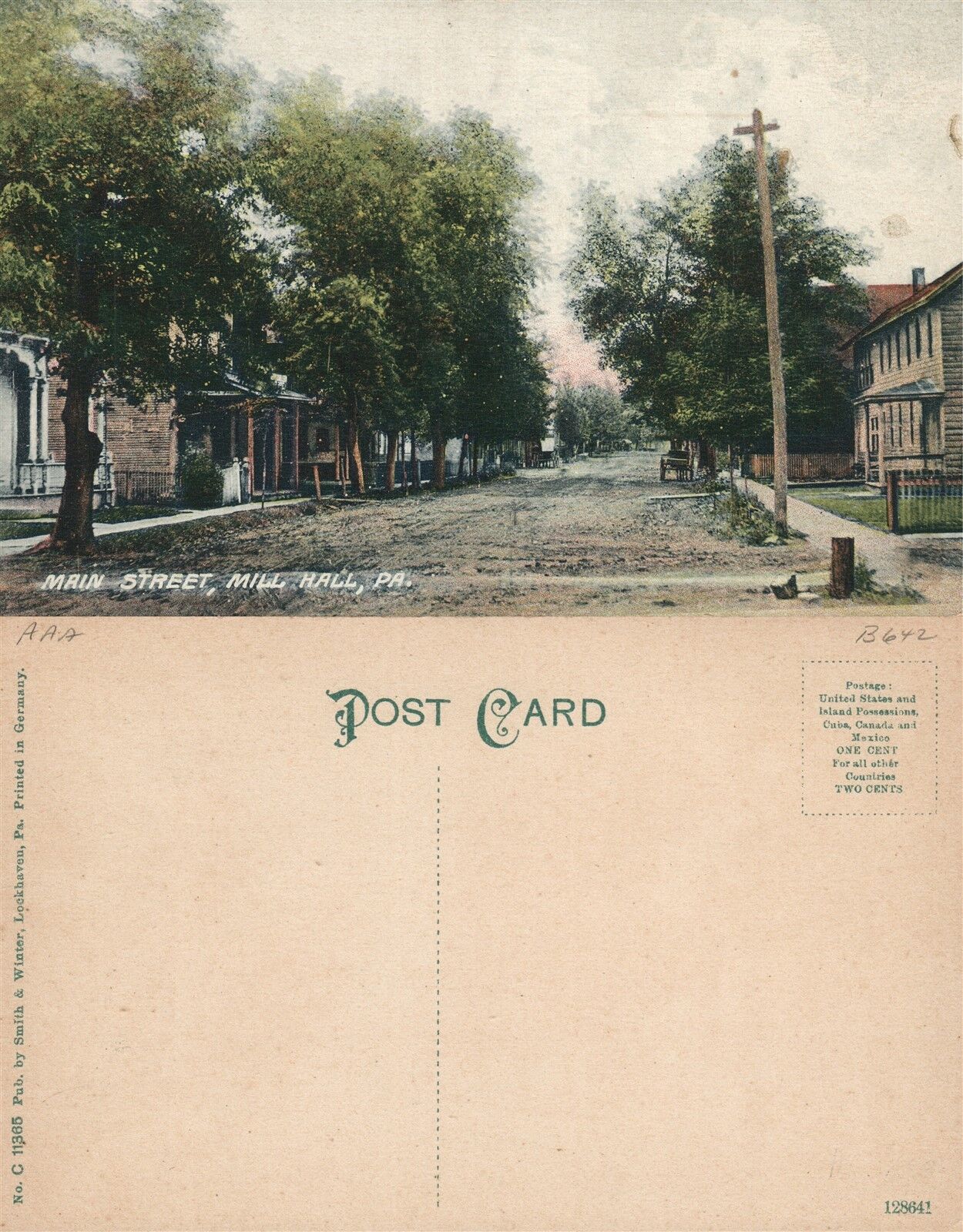 MILL HALL PA MAIN STREET ANTIQUE POSTCARD